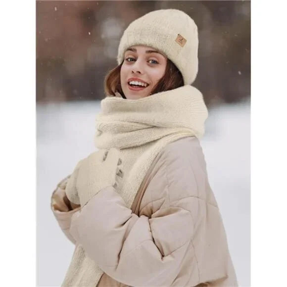 Winter Beanie Hat Scarf Gloves, Warm Fleece Knit Hat Long Scarf Neck Warmer - Picture 6 of 7